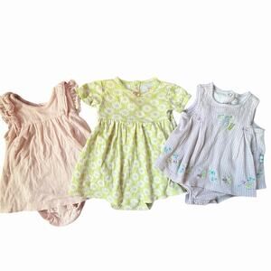 Y2K Baby Girl 3 Piece Romper Dress Set 3-6 Months Spring Lot